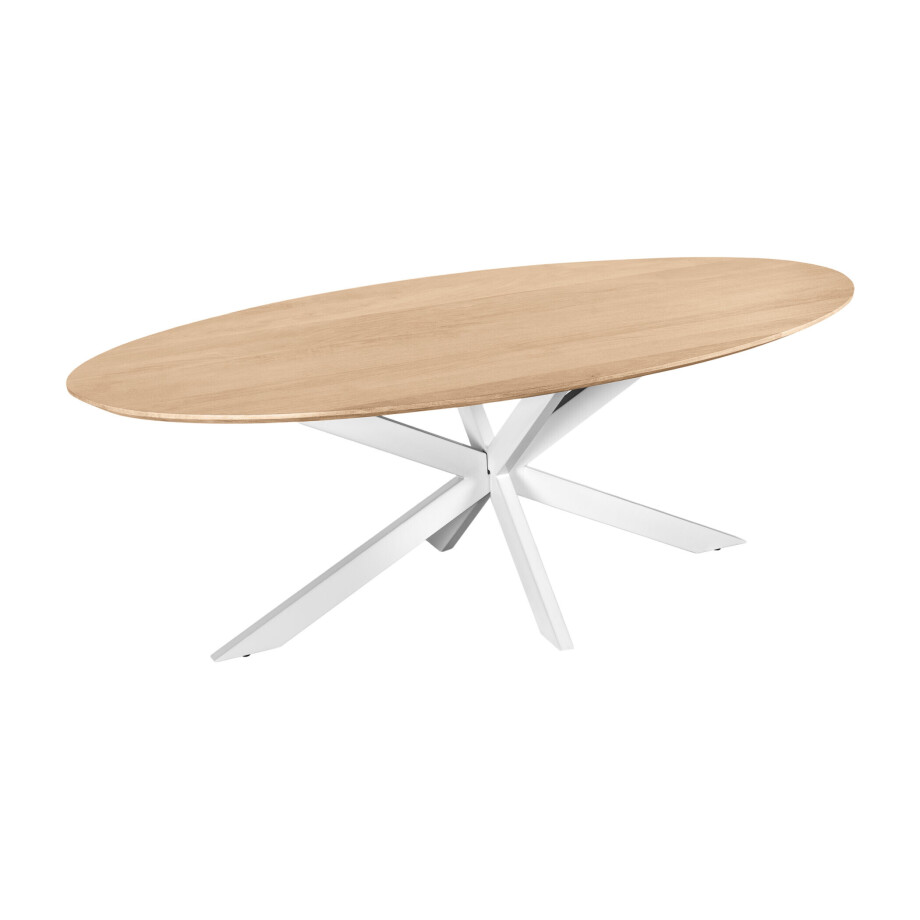 QUVIO Eettafel Sofia - Ovaal - 220x100 cm - Witte kruispoot - FSC® gecertificeerd mangohout - Naturel afbeelding 1