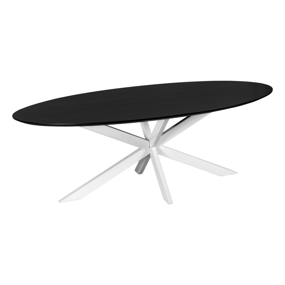 QUVIO Eettafel Sofia - Ovaal - 220x100 cm - Witte kruispoot - FSC® gecertificeerd mangohout - Zwart afbeelding 1