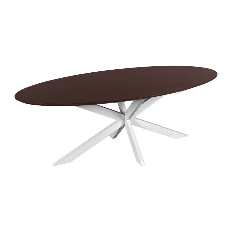 QUVIO Eettafel Sofia - Ovaal - 220x100 cm - Witte kruispoot - FSC® gecertificeerd mangohout - Walnoot bruin QUVIO Eettafel Sofia - Ovaal - 220x100 cm - Witte kruispoot - FSC® gecertificeerd mangohout - Walnoot bruin afbeelding 1