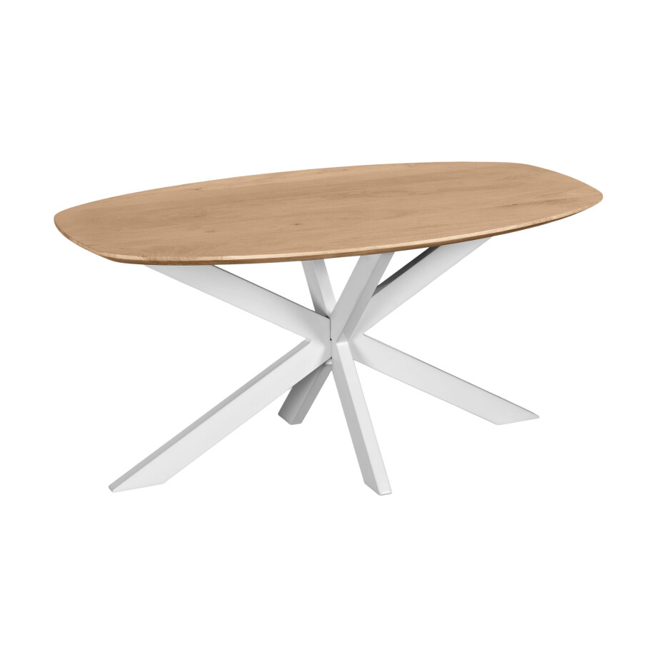 QUVIO Eettafel Sofia - Deens ovaal - 160x90 cm - Witte kruispoot - FSC® gecertificeerd mangohout - Naturel QUVIO Eettafel Sofia - Deens ovaal - 160x90 cm - Witte kruispoot - FSC® gecertificeerd mangohout - Naturel afbeelding 1