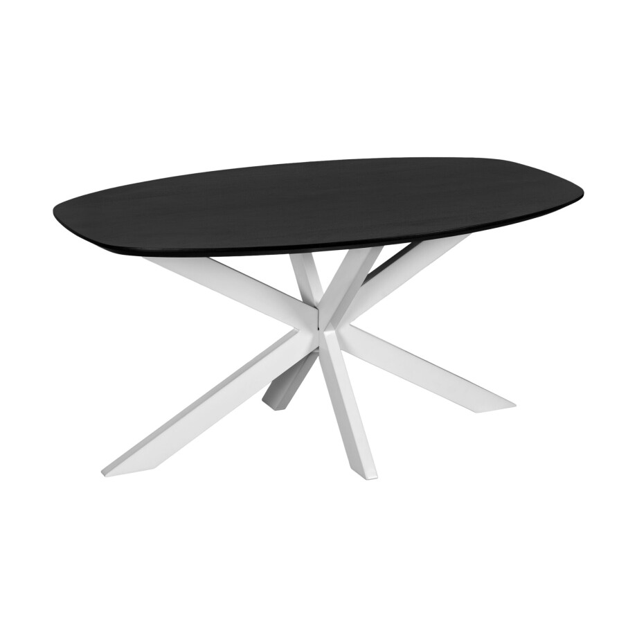 QUVIO Eettafel Sofia - Deens ovaal - 160x90 cm - Witte kruispoot - FSC® gecertificeerd mangohout - Zwart afbeelding 1
