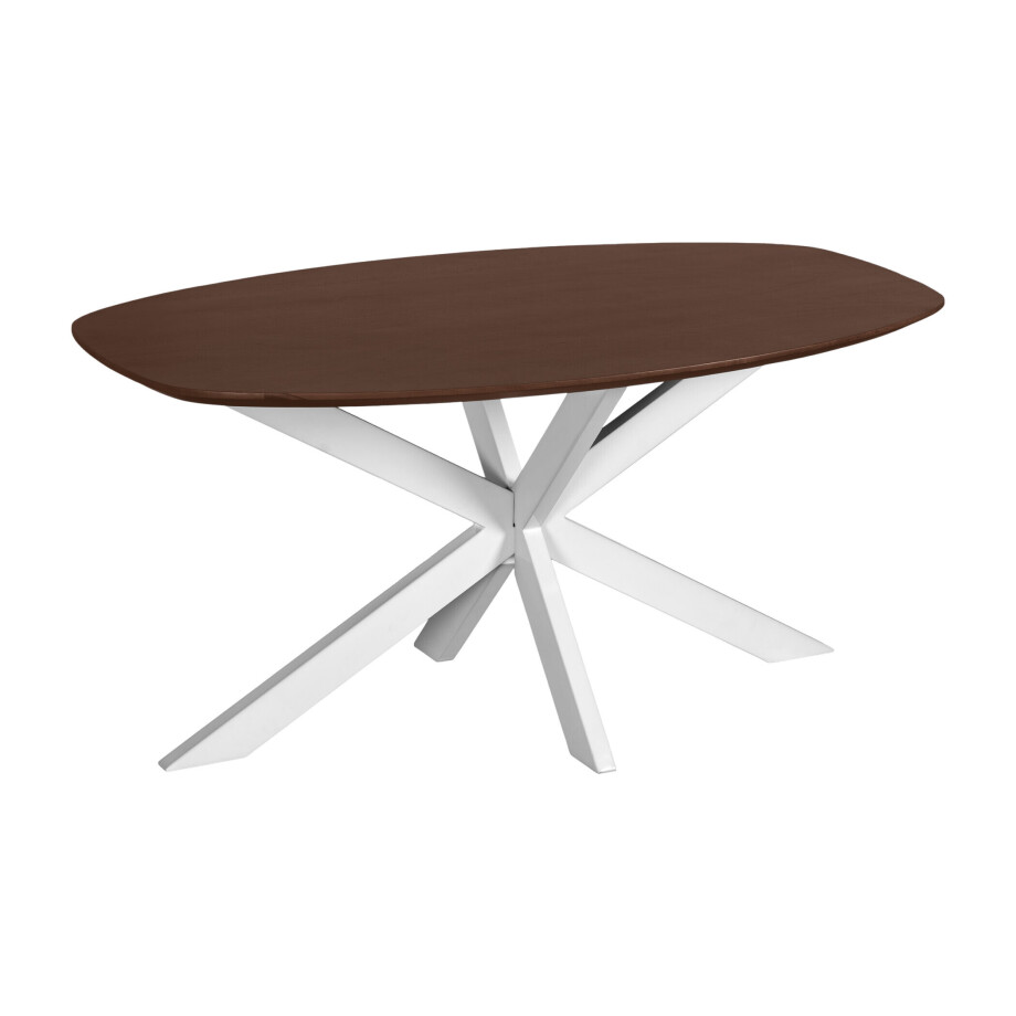 QUVIO Eettafel Sofia - Deens ovaal - 160x90 cm - Witte kruispoot - FSC® gecertificeerd mangohout - Bruin QUVIO Eettafel Sofia - Deens ovaal - 160x90 cm - Witte kruispoot - FSC® gecertificeerd mangohout - Bruin afbeelding 1