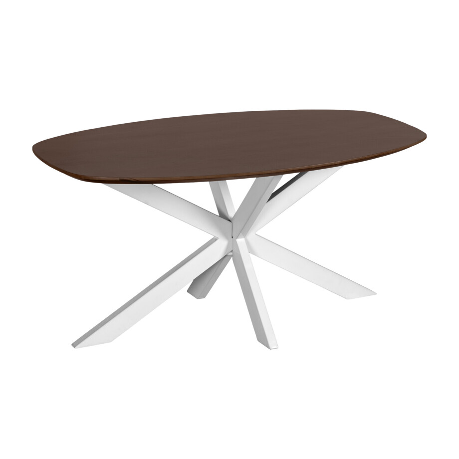 QUVIO Eettafel Sofia - Deens ovaal - 160x90 cm - Witte kruispoot - FSC® gecertificeerd mangohout - Walnoot bruin afbeelding 1