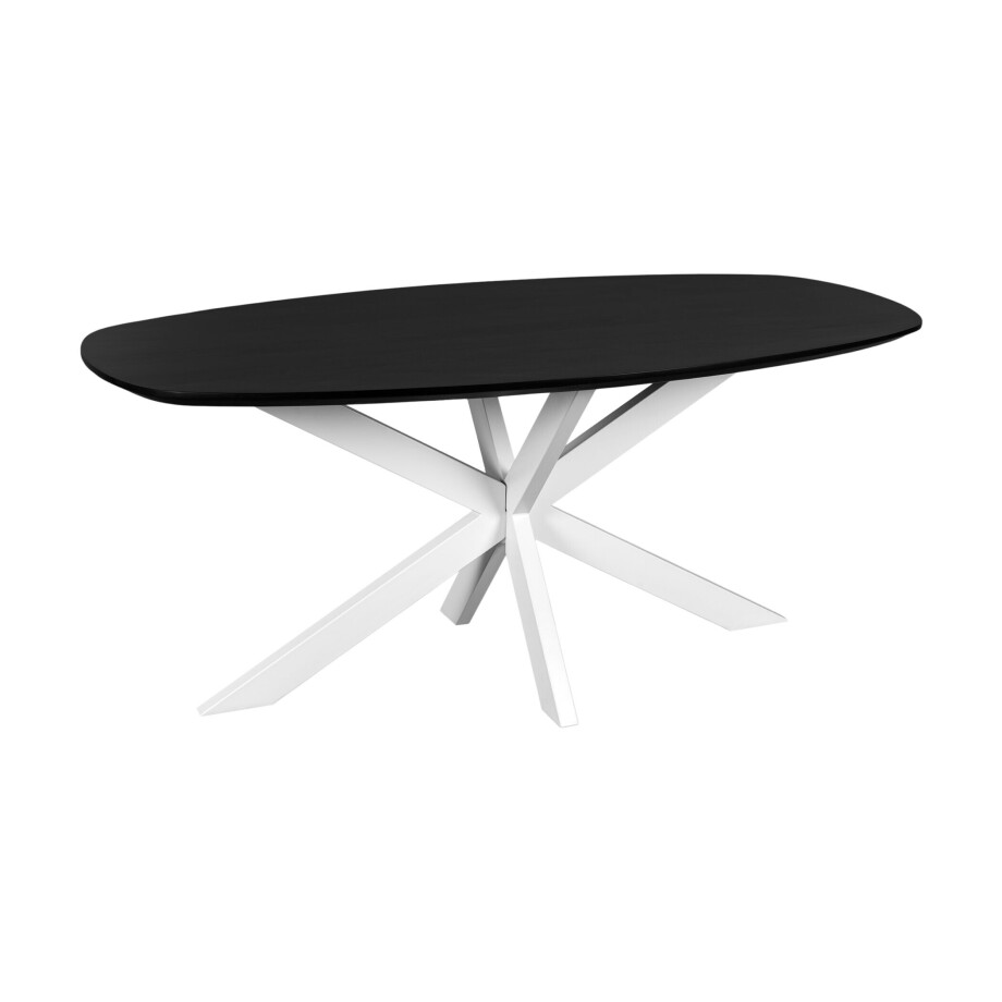 QUVIO Eettafel Sofia - Deens ovaal - 180x90 cm - Witte kruispoot - FSC® gecertificeerd mangohout - Zwart afbeelding 1