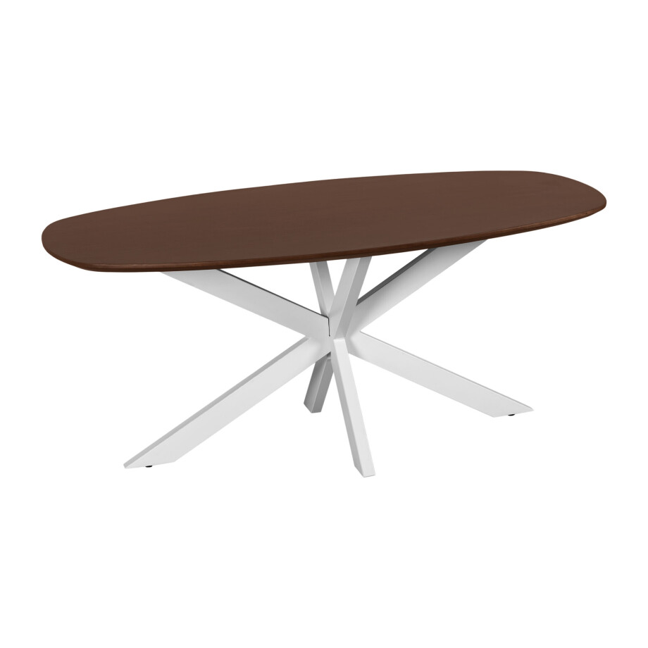 QUVIO Eettafel Sofia - Deens ovaal - 180x90 cm - Witte kruispoot - FSC® gecertificeerd mangohout - Bruin QUVIO Eettafel Sofia - Deens ovaal - 180x90 cm - Witte kruispoot - FSC® gecertificeerd mangohout - Bruin afbeelding 1