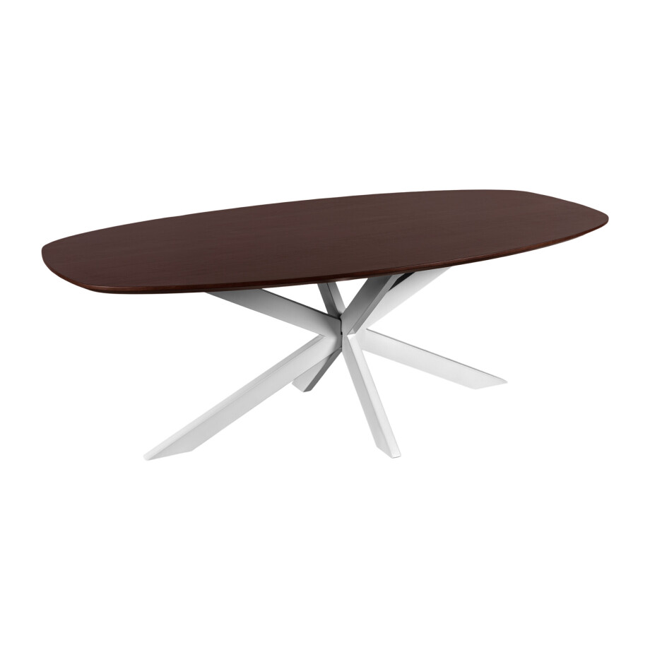 QUVIO Eettafel Sofia - Deens ovaal - 220x110 cm - Witte kruispoot - FSC® gecertificeerd mangohout - Walnoot bruin QUVIO Eettafel Sofia - Deens ovaal - 220x110 cm - Witte kruispoot - FSC® gecertificeerd mangohout - Walnoot bruin afbeelding 1