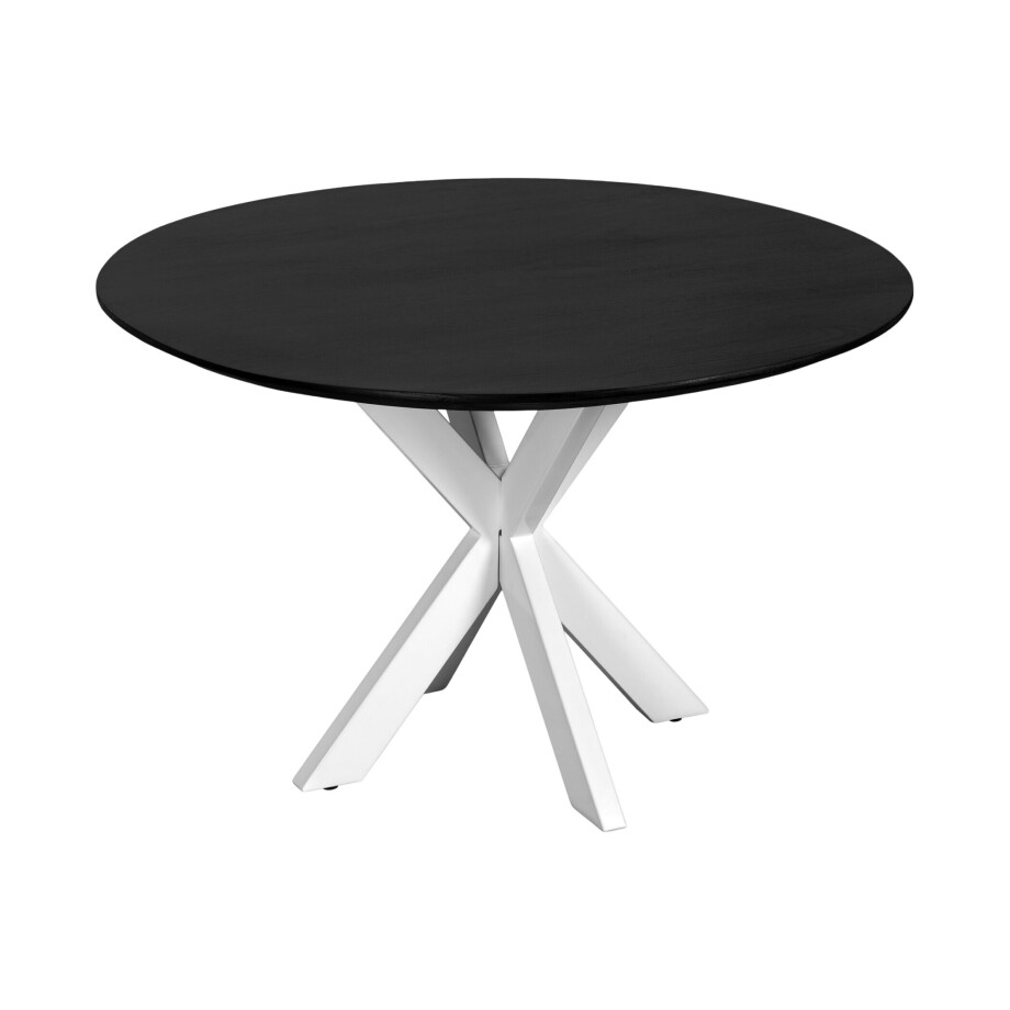 QUVIO Eettafel Sofia - Rond - ø120 cm - Witte kruispoot - FSC® gecertificeerd mangohout - Zwart QUVIO Eettafel Sofia - Rond - ø120 cm - Witte kruispoot - FSC® gecertificeerd mangohout - Zwart afbeelding 1