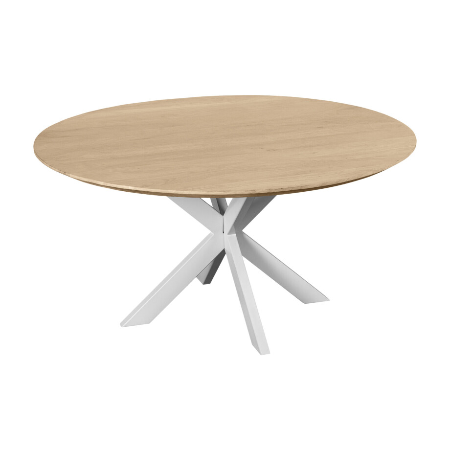 QUVIO Eettafel Sofia - Rond - ø150 cm - Witte kruispoot - FSC® gecertificeerd mangohout - Naturel afbeelding 1