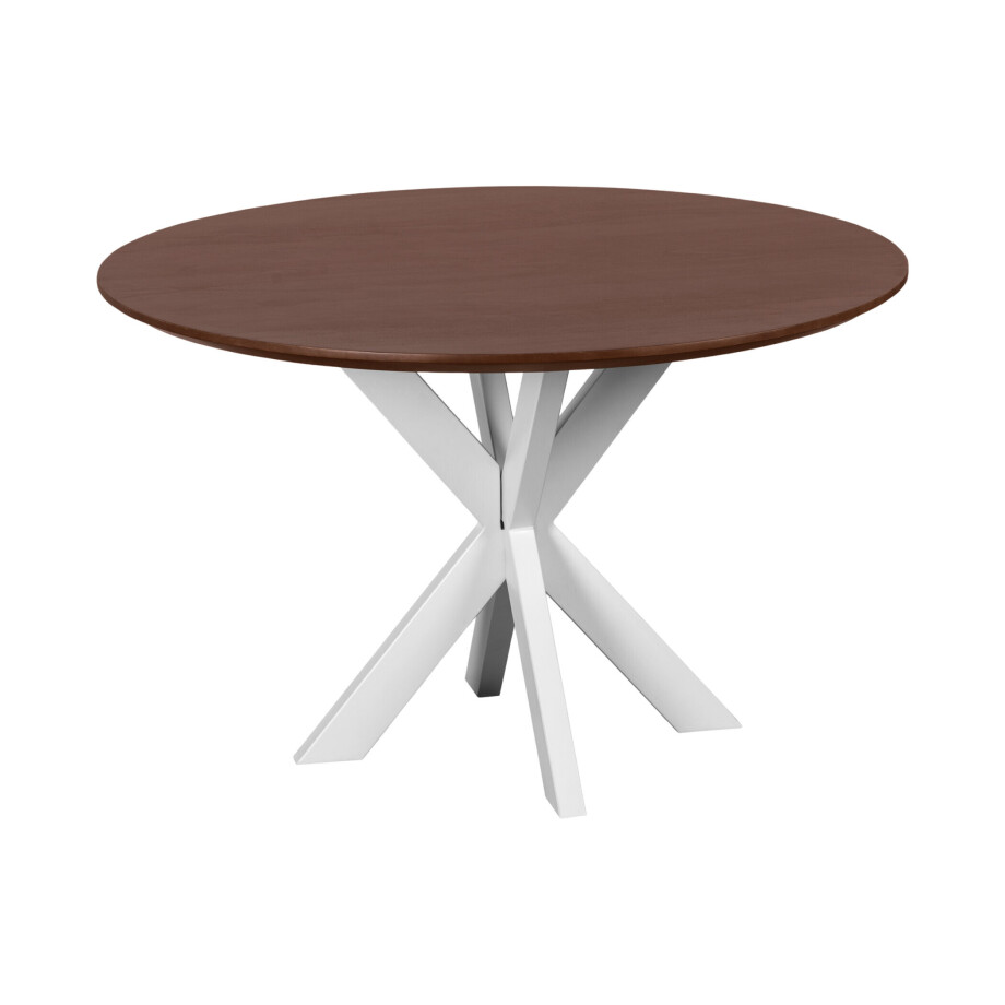 QUVIO Eettafel Sofia - Rond - ø120 cm - Witte kruispoot - FSC® gecertificeerd mangohout - Bruin QUVIO Eettafel Sofia - Rond - ø120 cm - Witte kruispoot - FSC® gecertificeerd mangohout - Bruin afbeelding 1