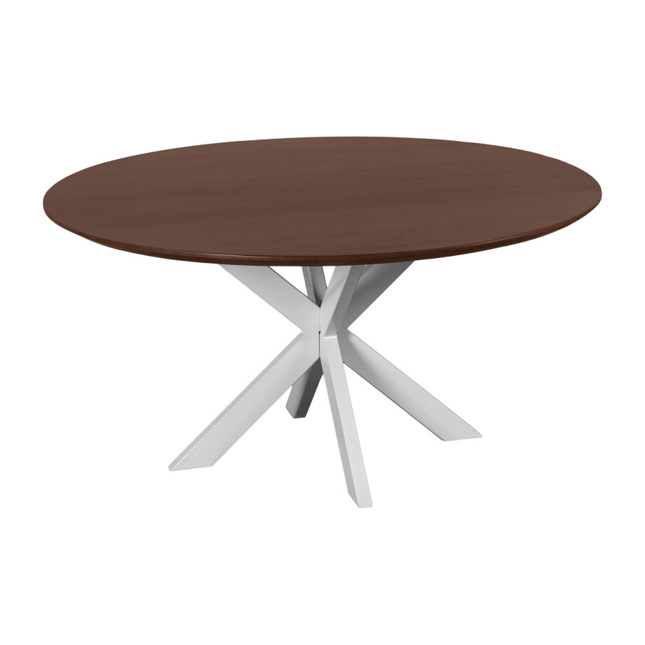 QUVIO Eettafel Sofia - Rond - ø130 cm - Witte kruispoot - FSC® gecertificeerd mangohout - Bruin QUVIO Eettafel Sofia - Rond - ø130 cm - Witte kruispoot - FSC® gecertificeerd mangohout - Bruin afbeelding 1