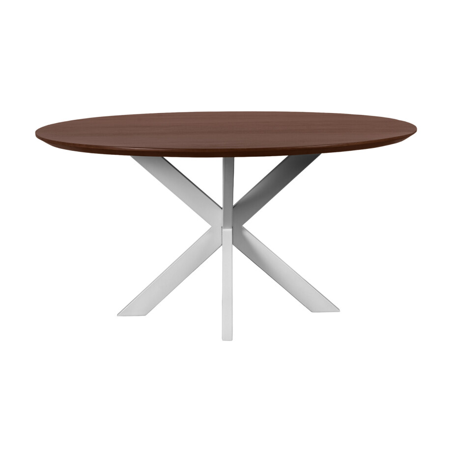 QUVIO Eettafel Sofia - Rond - ø150 cm - Witte kruispoot - FSC® gecertificeerd mangohout - Bruin QUVIO Eettafel Sofia - Rond - ø150 cm - Witte kruispoot - FSC® gecertificeerd mangohout - Bruin afbeelding 1