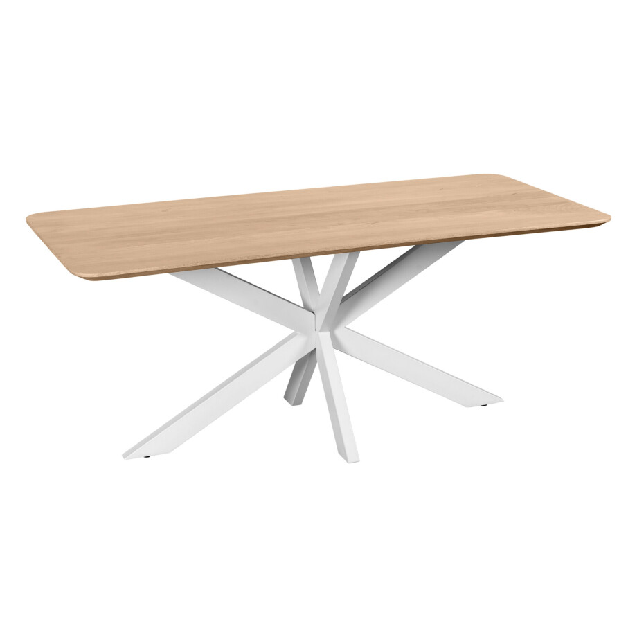 QUVIO Eettafel Sofia - Rechthoekig - Witte kruispoot - FSC®-gecertificeerd mangohout - 180x90 cm - Naturel afbeelding 1
