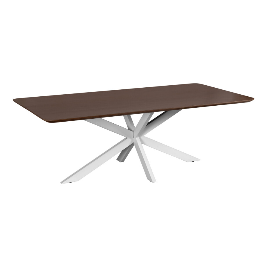 QUVIO Eettafel Sofia - Rechthoekig - Witte kruispoot - FSC®-gecertificeerd mangohout - 180x90 cm - Walnoot bruin afbeelding 1