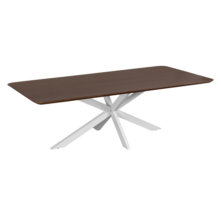 QUVIO Eettafel Sofia - Rechthoekig - Witte kruispoot - FSC®-gecertificeerd mangohout - 220x110 cm - Walnoot bruin afbeelding 1