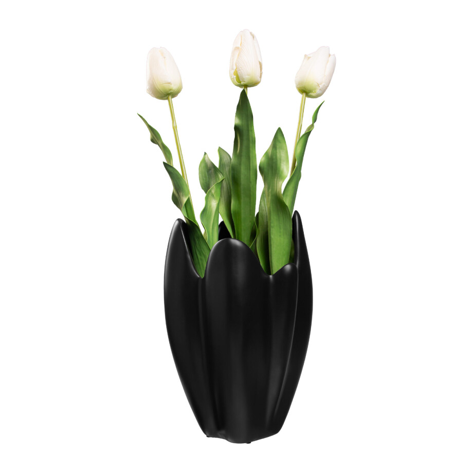 QUVIO Vaas geplooid design - Keramiek - Zwart QUVIO Vaas geplooid design - Keramiek - Zwart afbeelding 1