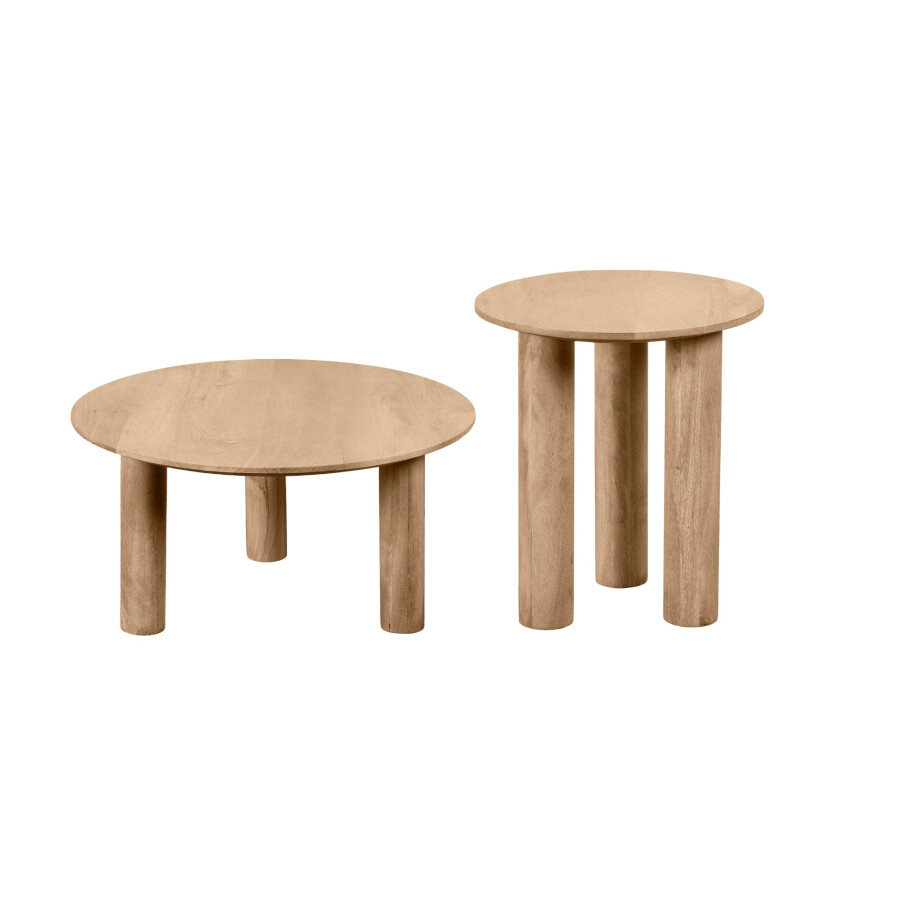 Lewis & Loft Salontafels Lian - Mangohout - Rond - Naturel - Klein en groot - Set van 2 afbeelding 1