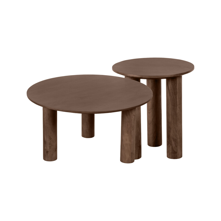 Lewis & Loft Salontafels Lian - Mangohout - Rond - Bruin - Klein en groot - Set van 2 afbeelding 1