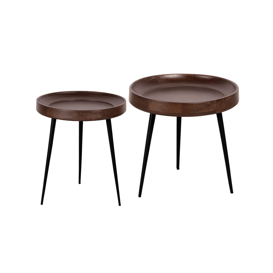 Lewis & Loft Salontafels Luus - Mangohout - Metaal - Rond - Walnoot bruin - Klein en groot - Set van 2 Lewis & Loft Salontafels Luus - Mangohout - Metaal - Rond - Walnoot bruin - Klein en groot - Set van 2 afbeelding 1
