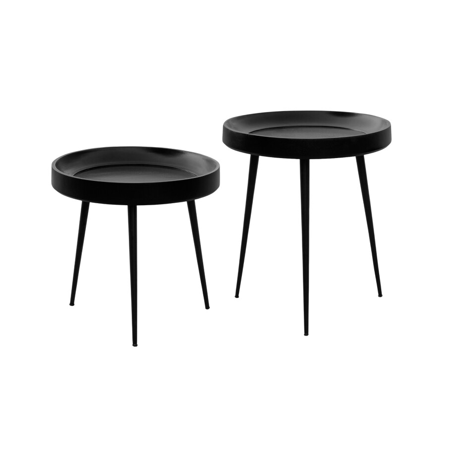 Lewis & Loft Salontafels Luus - Mangohout - Metaal - Rond - Zwart - Klein en groot - Set van 2 Lewis & Loft Salontafels Luus - Mangohout - Metaal - Rond - Zwart - Klein en groot - Set van 2 afbeelding 1