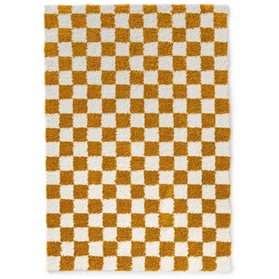 Checkerboard vloerkleed - Check ivoor/goud 100x200 cm Checkerboard vloerkleed - Check ivoor/goud 100x200 cm afbeelding 1