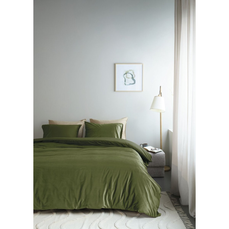Ambiante Velvety dekbedovertrek - Eenpersoons - 140 x 200/220 cm - Groen afbeelding 1