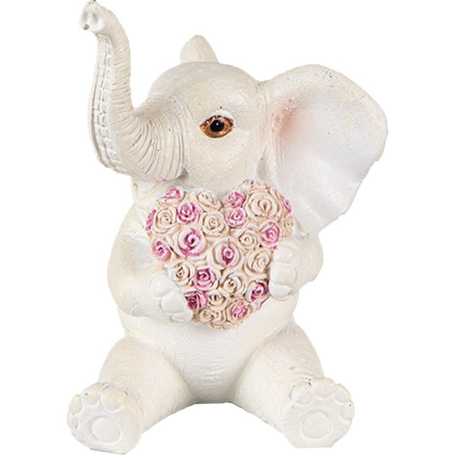 Clayre & Eef Beeld Olifant 10 cm Wit Roze Polyresin Clayre & Eef Beeld Olifant 10 cm Wit Roze Polyresin afbeelding 1