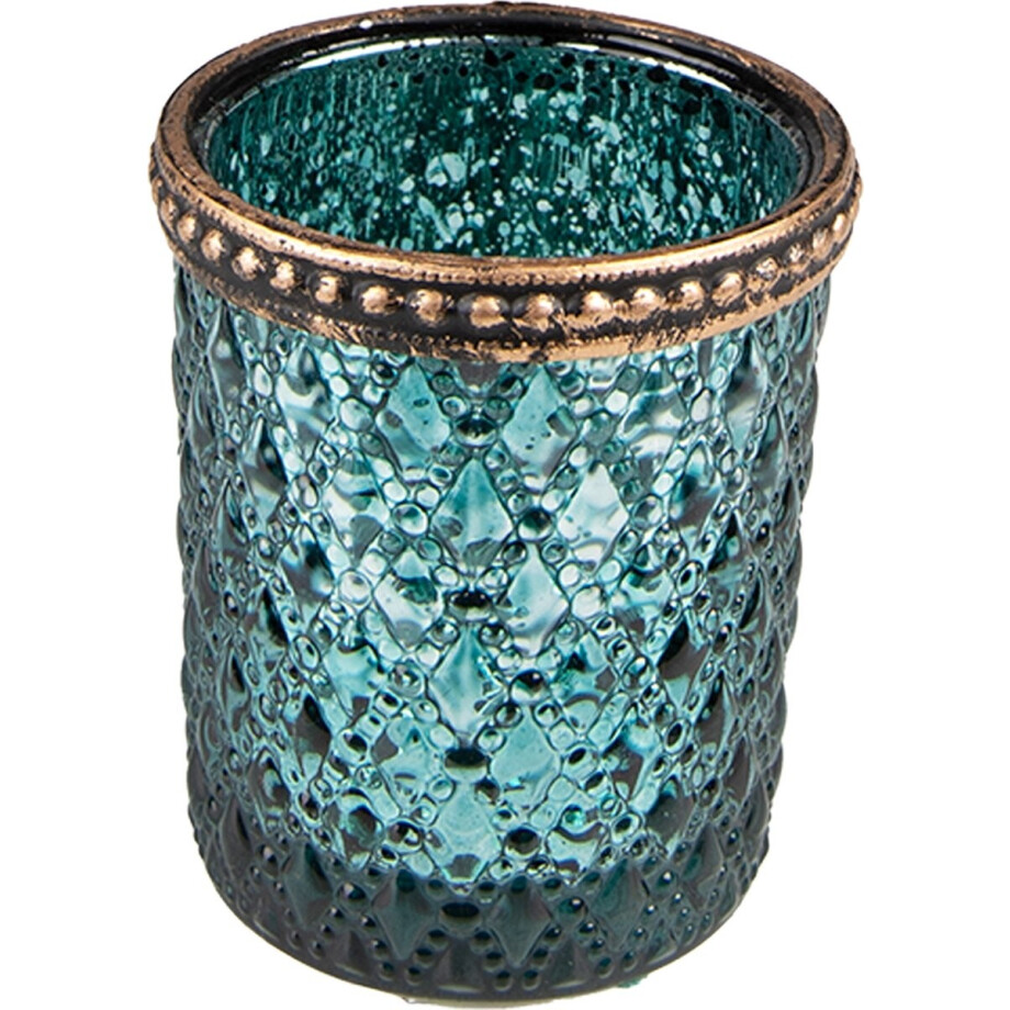 Clayre & Eef Theelichthouder Ø 6x6 cm Turquoise Glas afbeelding 1