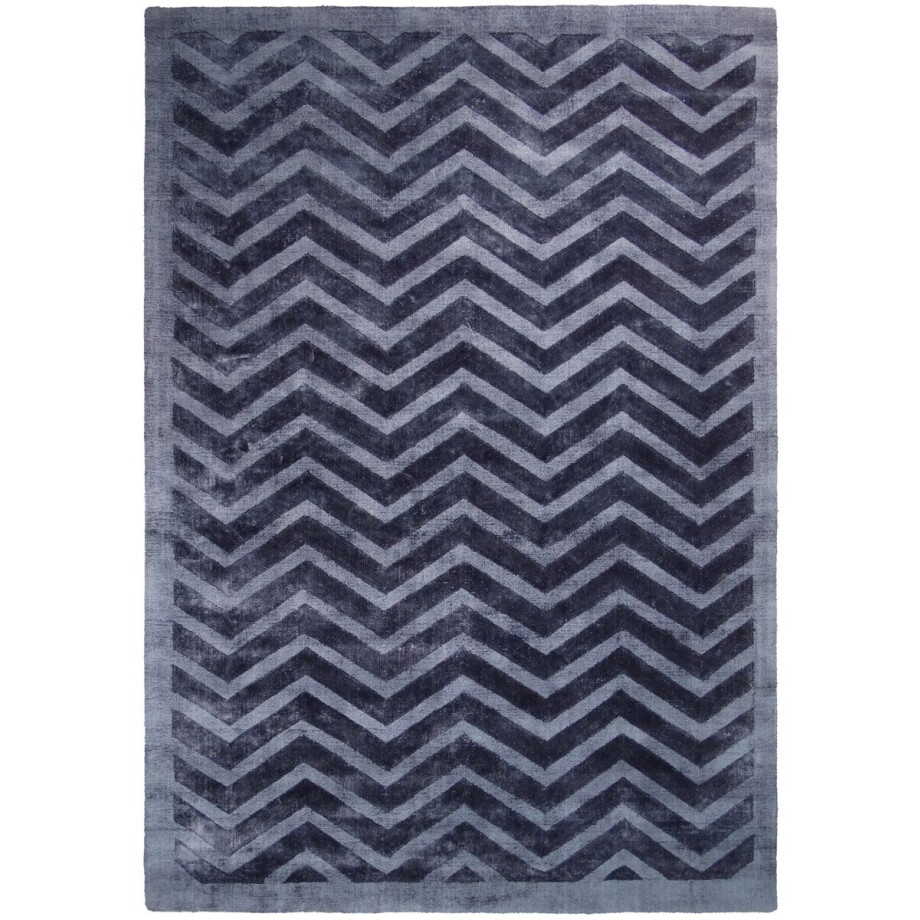 Padiro laagpolig vloerkleed - 80 x 150 cm - Marineblauw - Modern, Geometrisch patroon - Viscose, Katoen - vloerverwarming afbeelding 1