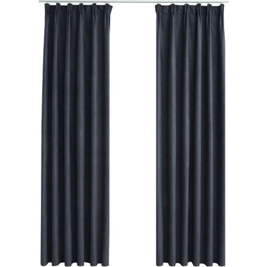vidaXL - Gordijnen - verduisterend - met - haken - 2 - st - 140x175 - cm - antraciet afbeelding 1
