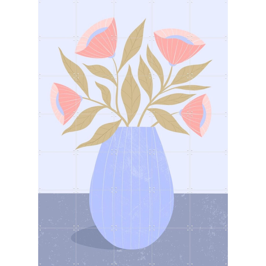 IXXI Peach Flowers in Blue Vase, Melissa Donne & Various - 100 x 140 cm - Grote wanddecoratie en posters - Illustraties, Grafisch Ontwerp, Woonkamer afbeelding 1