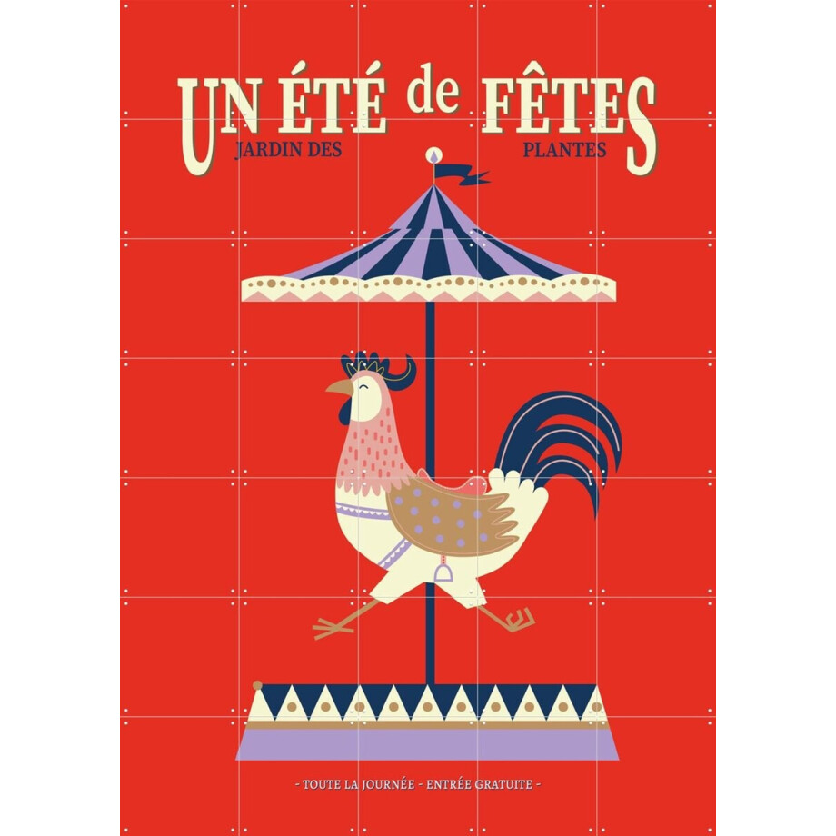 IXXI Carrousel Rooster, Jetske Kox - 100 x 140 cm - Gratis ophangtool - Grote wanddecoratie en posters - Grafisch Ontwerp, Illustraties, Kleurrijk afbeelding 1