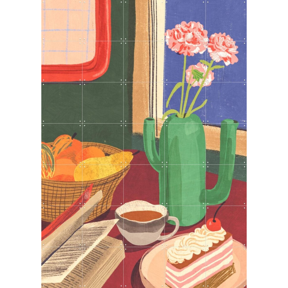 IXXI Book coffee and cake, Gigi Rosado - 100 x 140 cm - Gratis ophangtool - Grote wanddecoratie en posters - Illustraties, Speels, Kleurrijk afbeelding 1