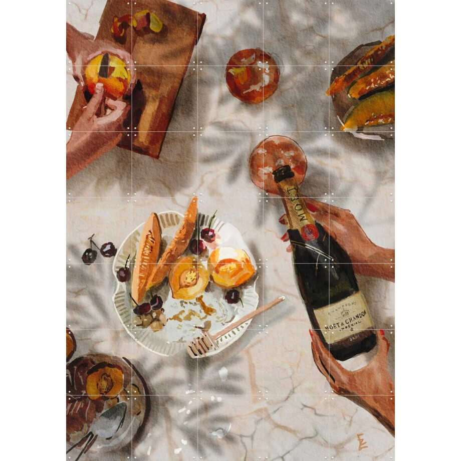 IXXI Champagne and peaches, Ekaterina Zagorska - 100 x 140 cm - Gratis ophangtool - Grote wanddecoratie en posters - Aquarel, Keuken, Eetkamer afbeelding 1