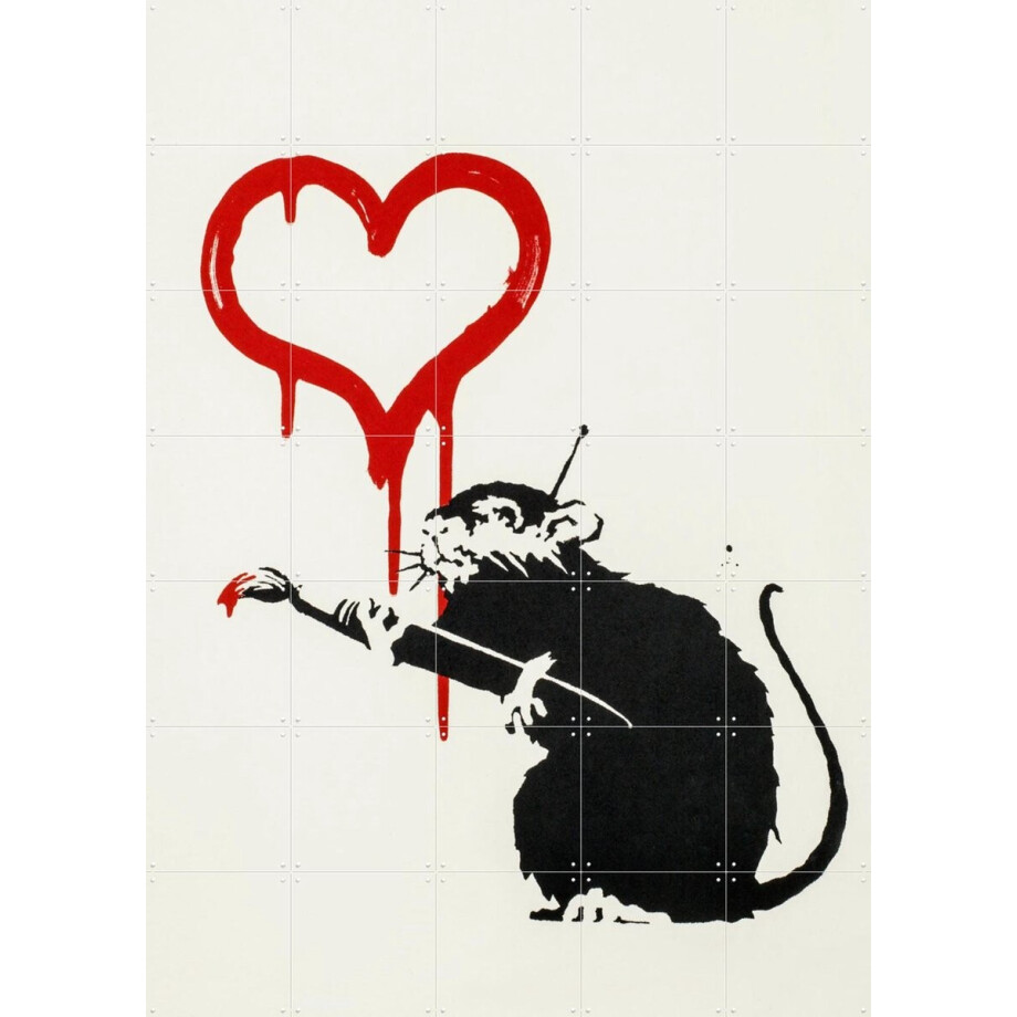 IXXI Love Rat, Banksy - 100 x 140 cm - Gratis ophangtool - Grote wanddecoratie en posters - Street art, Houtsnede, Pop art, Illustraties, Mancave afbeelding 1
