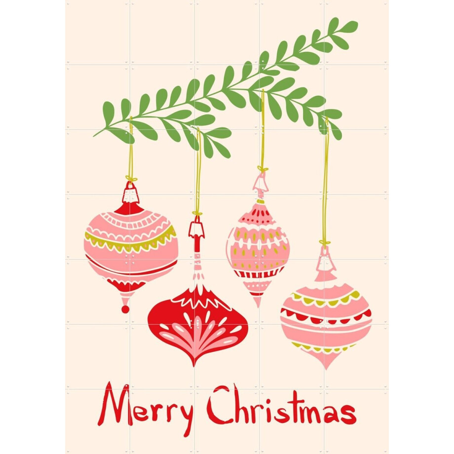 IXXI Cheerful little Christmas Baubles - Pink, Annick & Various - 100 x 140 cm - Gratis ophangtool - Grote wanddecoratie en posters - Illustraties afbeelding 1