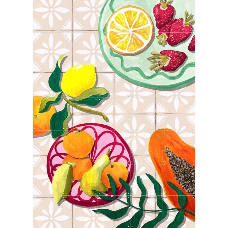 IXXI Fruta y Ceramica, Palmartprints - 100 x 140 cm - Gratis ophangtool - Grote wanddecoratie en posters - Illustraties, Kleurrijk, Speels, Woonkamer afbeelding 1