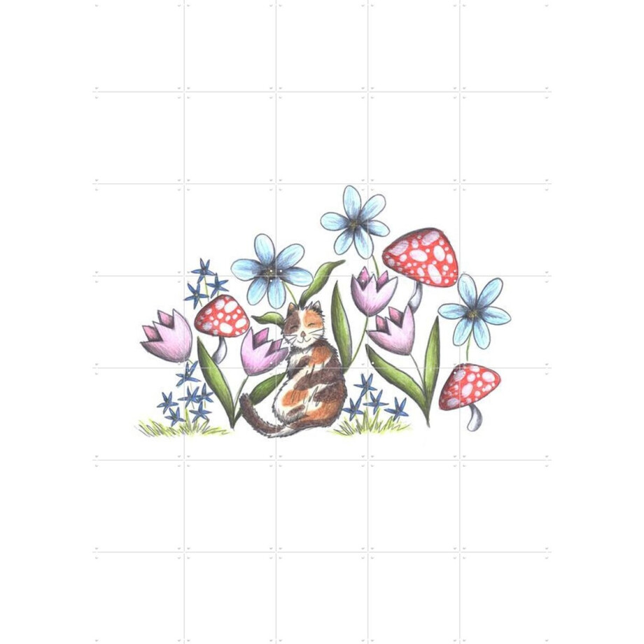 IXXI Cat in the Garden, Cecilia Battaini - 100 x 140 cm - Grote wanddecoratie en posters - Illustraties, Fantasierijk, Kinderkamer, Babykamer, Dieren IXXI Cat in the Garden, Cecilia Battaini - 100 x 140 cm - Grote wanddecoratie en posters - Illustraties, Fantasierijk, Kinderkamer, Babykamer, Dieren afbeelding 1