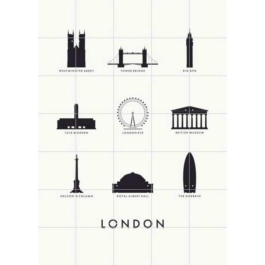 IXXI London Architecture white, Kunst in Kaart - 100 x 140 cm - Gratis ophangtool - Grote wanddecoratie en posters - Illustraties, Minimalistisch afbeelding 1