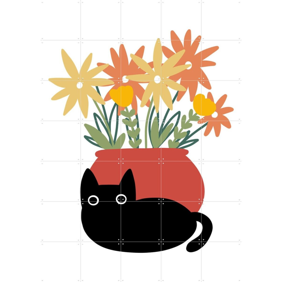 IXXI Vase with Cat, BAINAI - 100 x 140 cm - Gratis ophangtool - Grote wanddecoratie en posters - Illustraties, Fantasierijk, Cartoonesk, Speels afbeelding 1