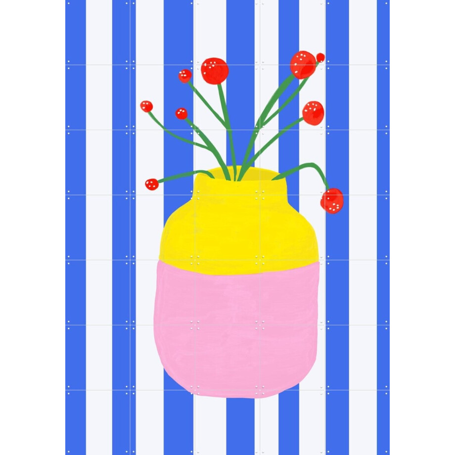 IXXI Mio Vaso blue Stripes, Hej.Ibiza - 100 x 140 cm - Gratis ophangtool - Grote wanddecoratie en posters - Speels, Illustraties, Kleurrijk, Abstract afbeelding 1