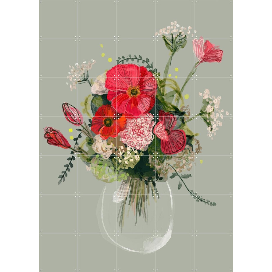 IXXI Flower Vase, Esther Sepers - 100 x 140 cm - Gratis ophangtool - Grote wanddecoratie en posters - Digitale Kunst, Illustraties, Kleurrijk afbeelding 1