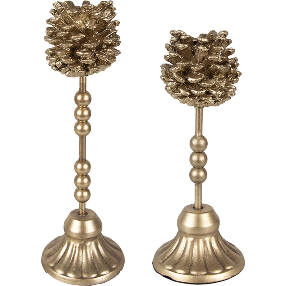 Clayre & Eef Kandelaar Set van 2 22/ 27 cm Goudkleurig Metaal afbeelding 1