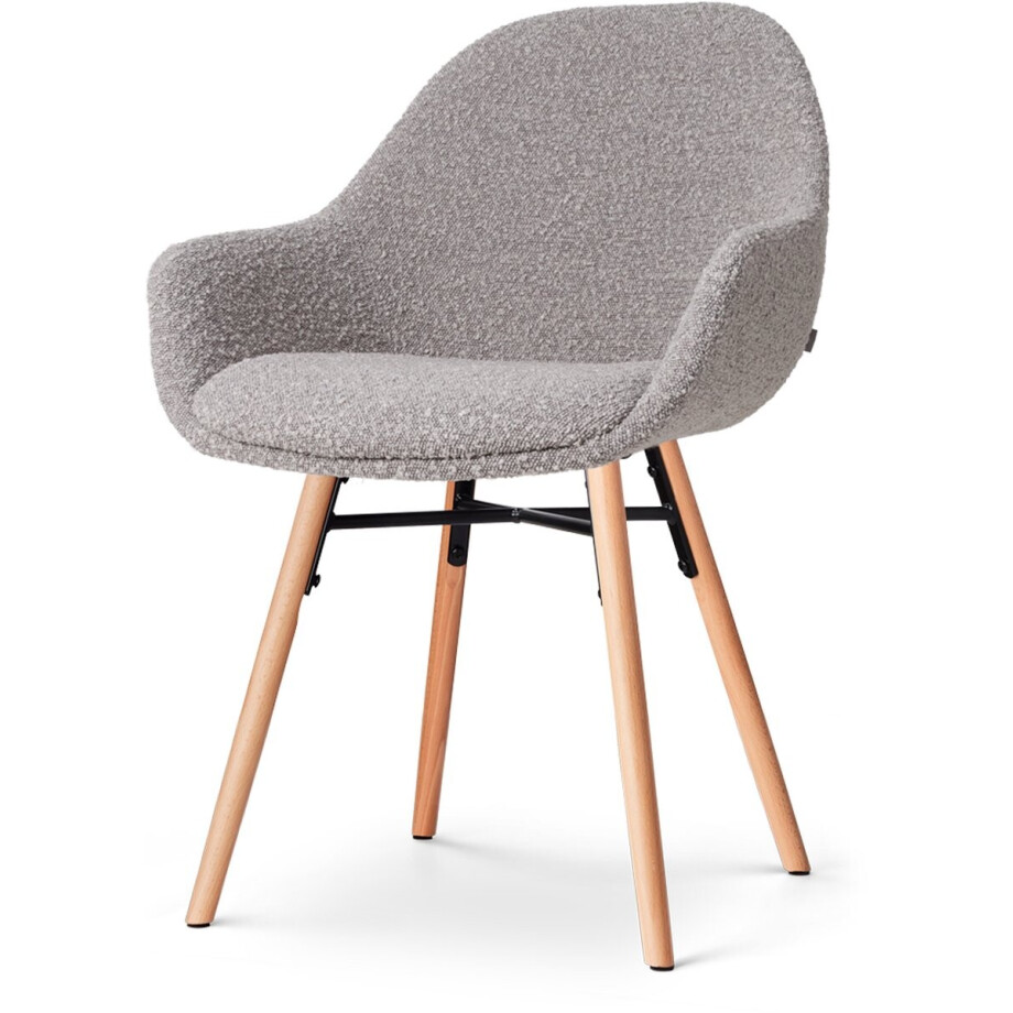 Nolon Nena-Mae Eetkamerstoel Bouclé Taupe - met Armleuningen - Stof - Houten Poten - Design - Scandinavisch - Comfortabel afbeelding 1