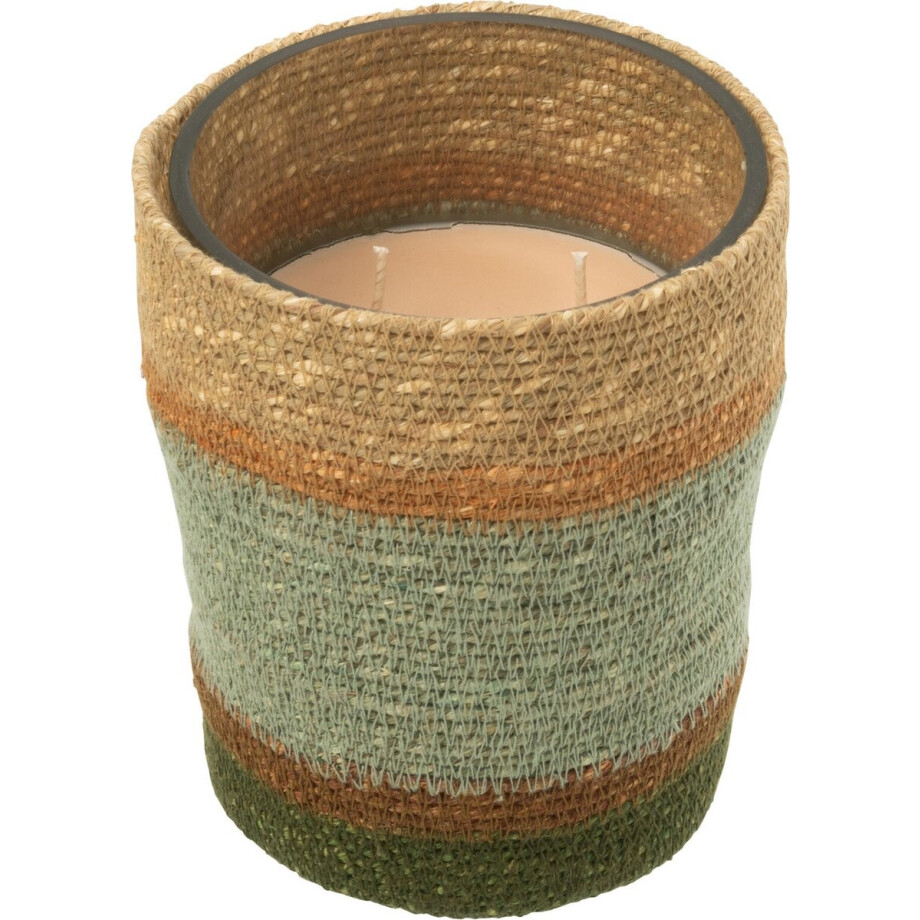 J-Line geurkaars Mand - Herbal Serenity - glas - beige/blauw - medium - 55U afbeelding 1