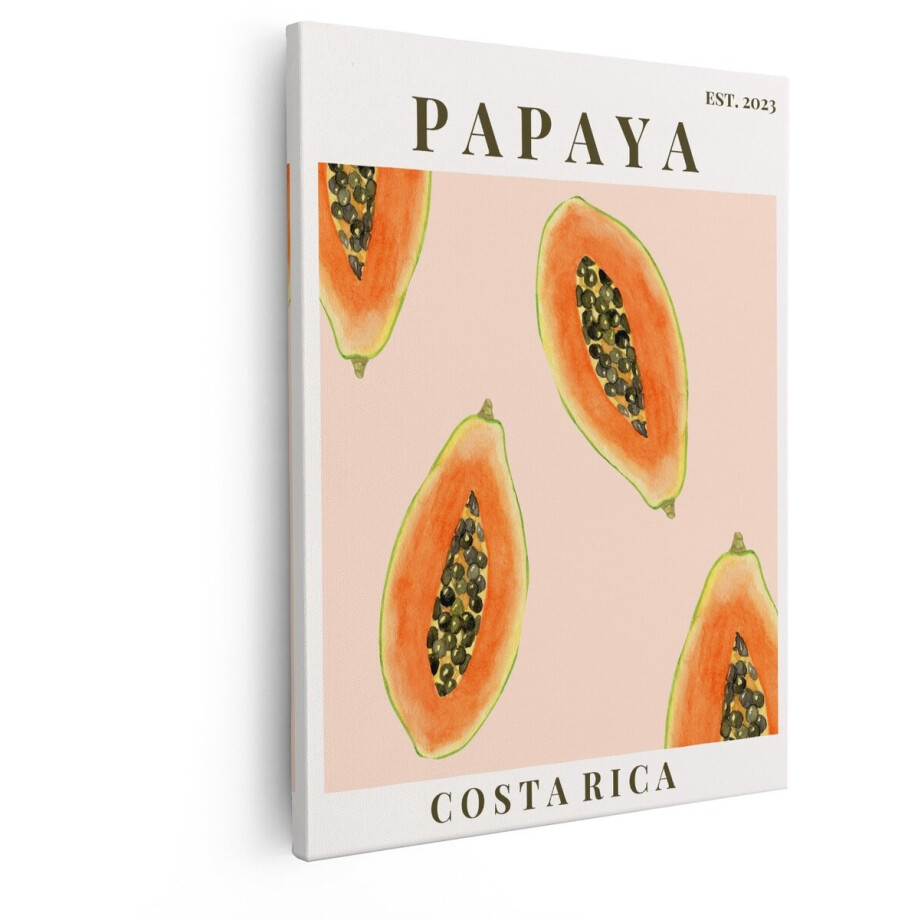 Artaza Canvas Schilderij Papaya - 40x50 cm - Wanddecoratie Keuken - Muurdecoratie Tropisch Fruit - Decoratie Boho Poster Roze afbeelding 1
