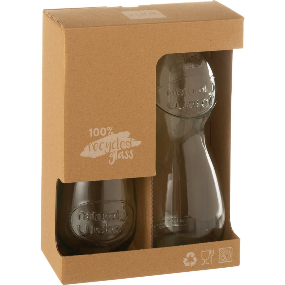 J-Line Doos Fles+2Glazen Natural Water Glas Transparant J-Line Doos Fles+2Glazen Natural Water Glas Transparant afbeelding 1