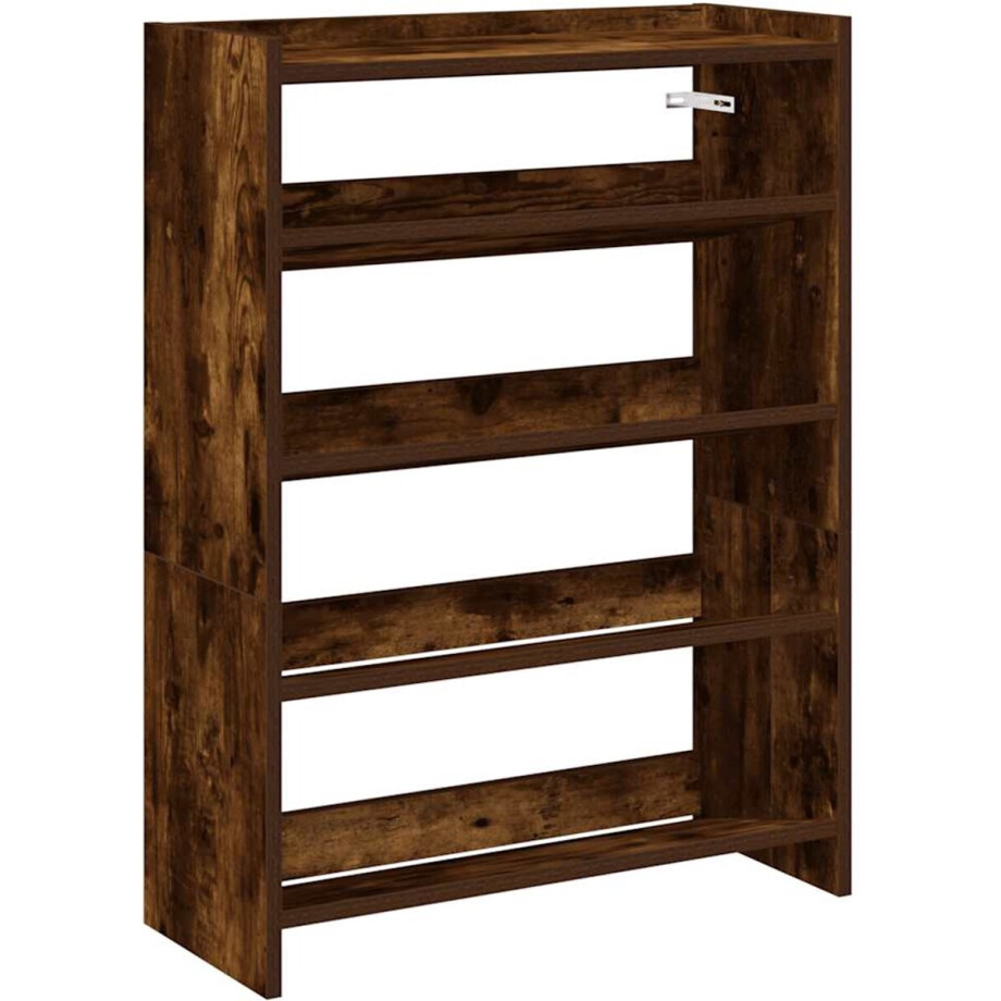 vidaXL - Schoenenrek - 60x25x81 - cm - bewerkt - hout - gerookt - eikenkleurig vidaXL - Schoenenrek - 60x25x81 - cm - bewerkt - hout - gerookt - eikenkleurig afbeelding 1