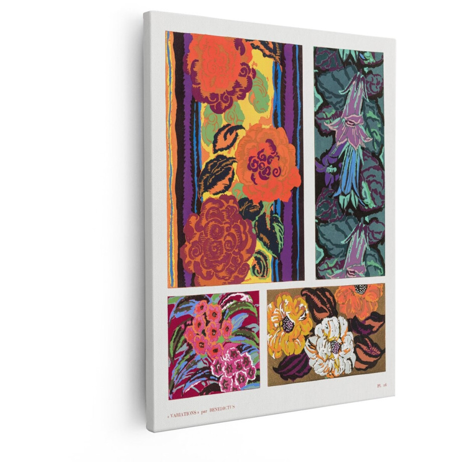 Artaza Canvas Schilderij Art Deco Bloemenpatronen met Levendige Kleuren en Geometrische Vormen - 40x50 cm - Wanddecoratie Woonkamer - Schilderijen - Muurdecoratie afbeelding 1