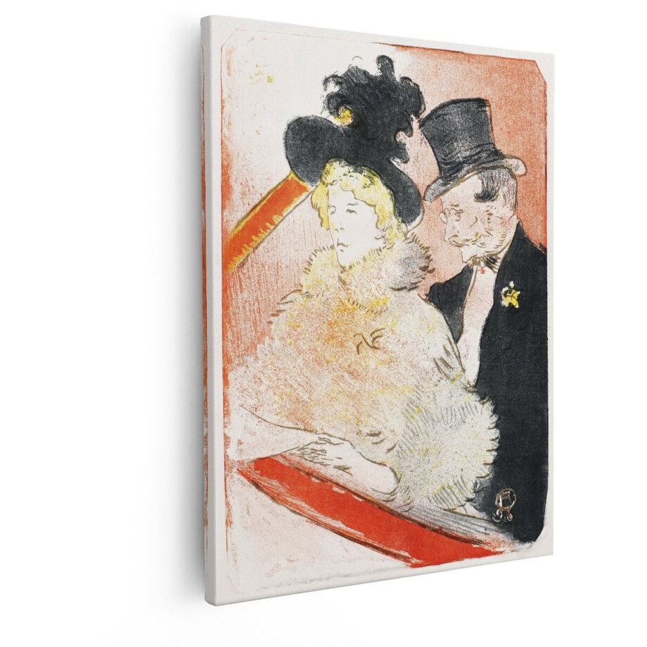 Artaza Canvas Schilderij Vrouw met Boa en Man met Hoge Hoed in Theaterloge - 40x50 cm - Wanddecoratie Woonkamer - Schilderijen - Muurdecoratie afbeelding 1