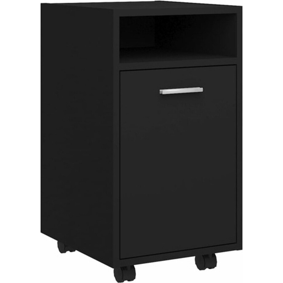 vidaXL - Bijzetkast - met - wielen - 33x38x60 - cm - bewerkt - hout - zwart vidaXL - Bijzetkast - met - wielen - 33x38x60 - cm - bewerkt - hout - zwart afbeelding 1